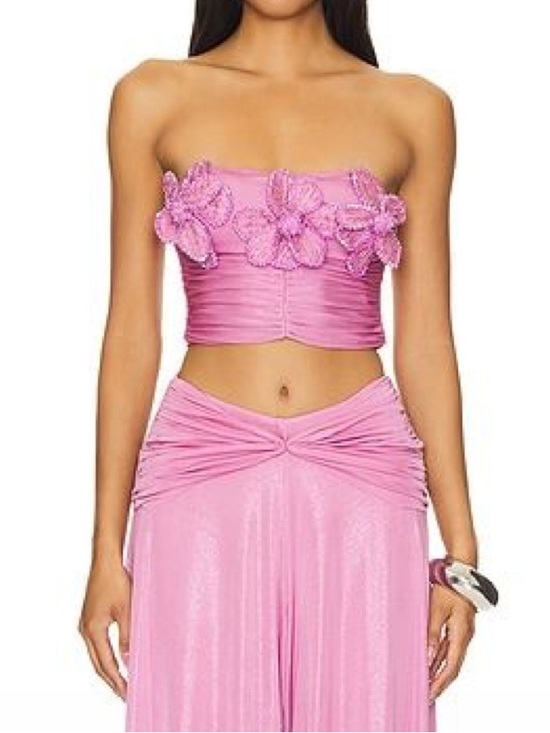 NWT Pat BO Embroidered Metallic Jersey Strapless Top Orchid